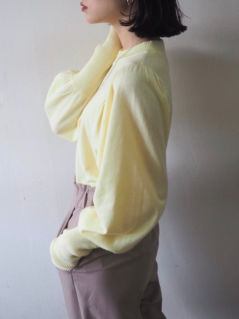 【預訂】指孔捲袖針織上衣/黃色