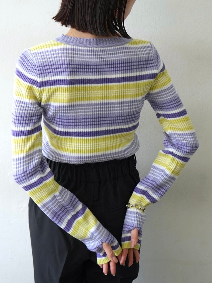 指孔羅紋針織上衣/黃紫色