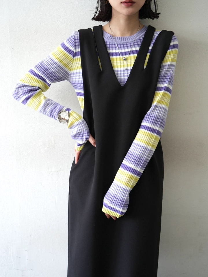 指孔羅紋針織上衣/黃紫色