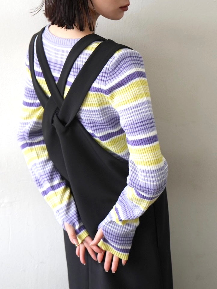 Fingerhole rib knit top/yellow purple