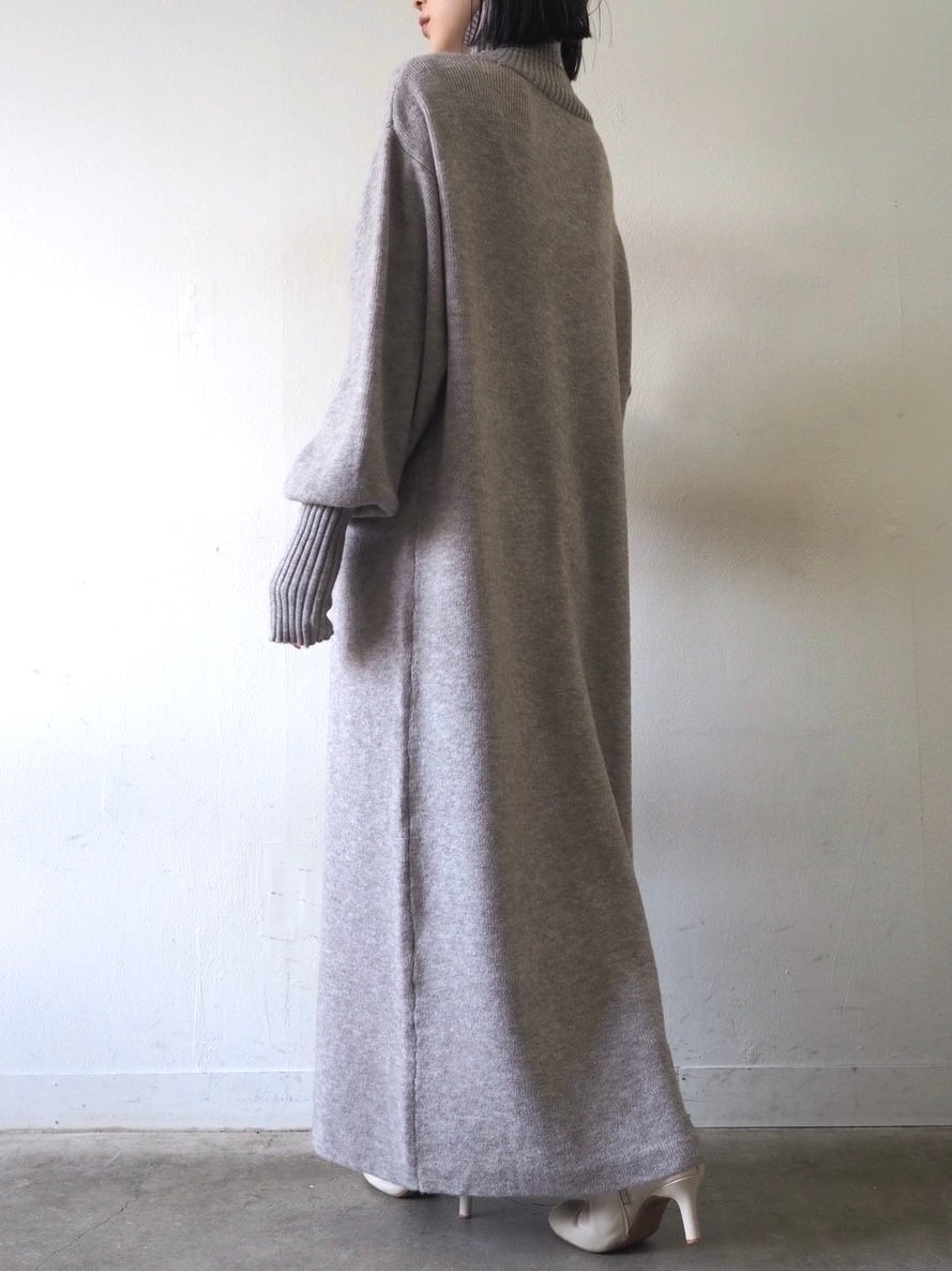 [Pre-order] Fingerhole Bottleneck Knit Dress/Gray