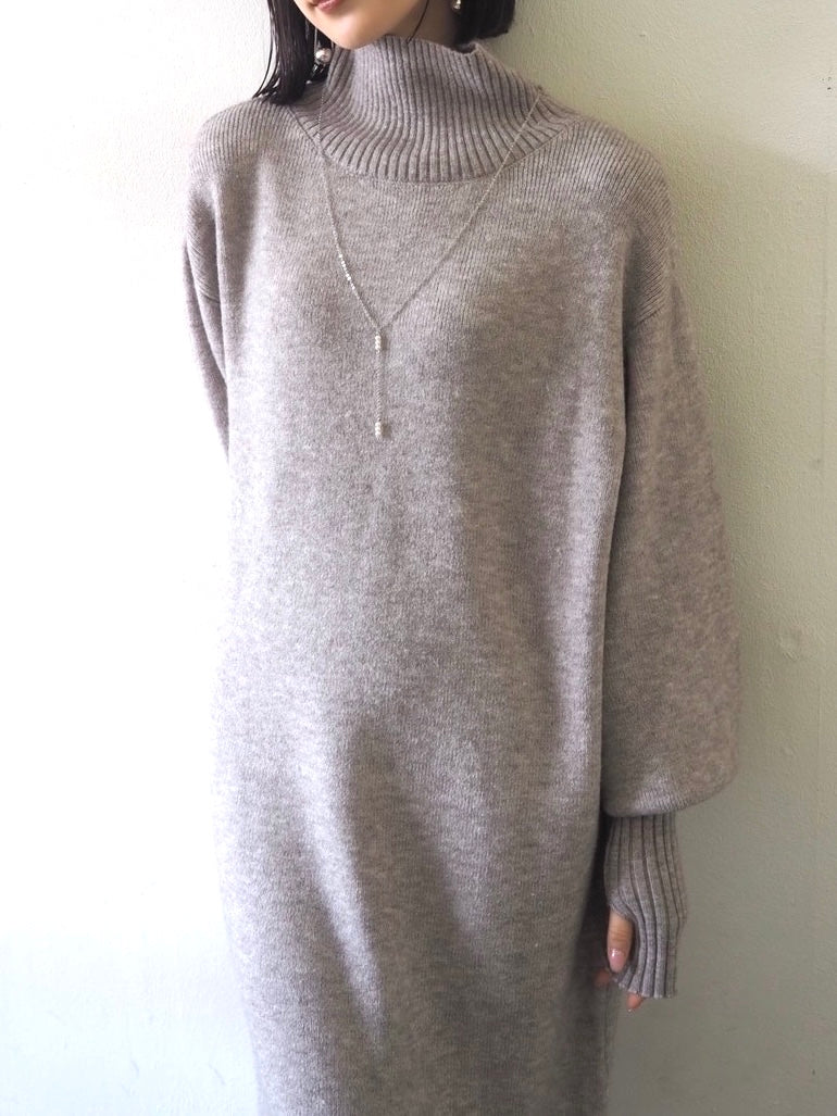 [Pre-order] Fingerhole Bottleneck Knit Dress/Gray