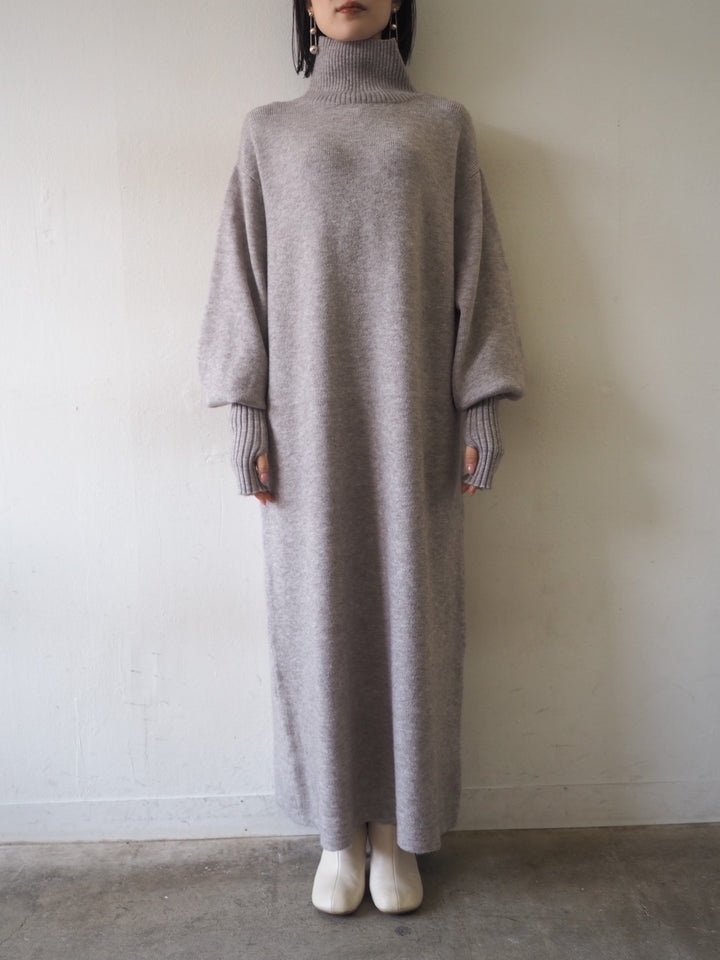 [Pre-order] Fingerhole Bottleneck Knit Dress/Gray