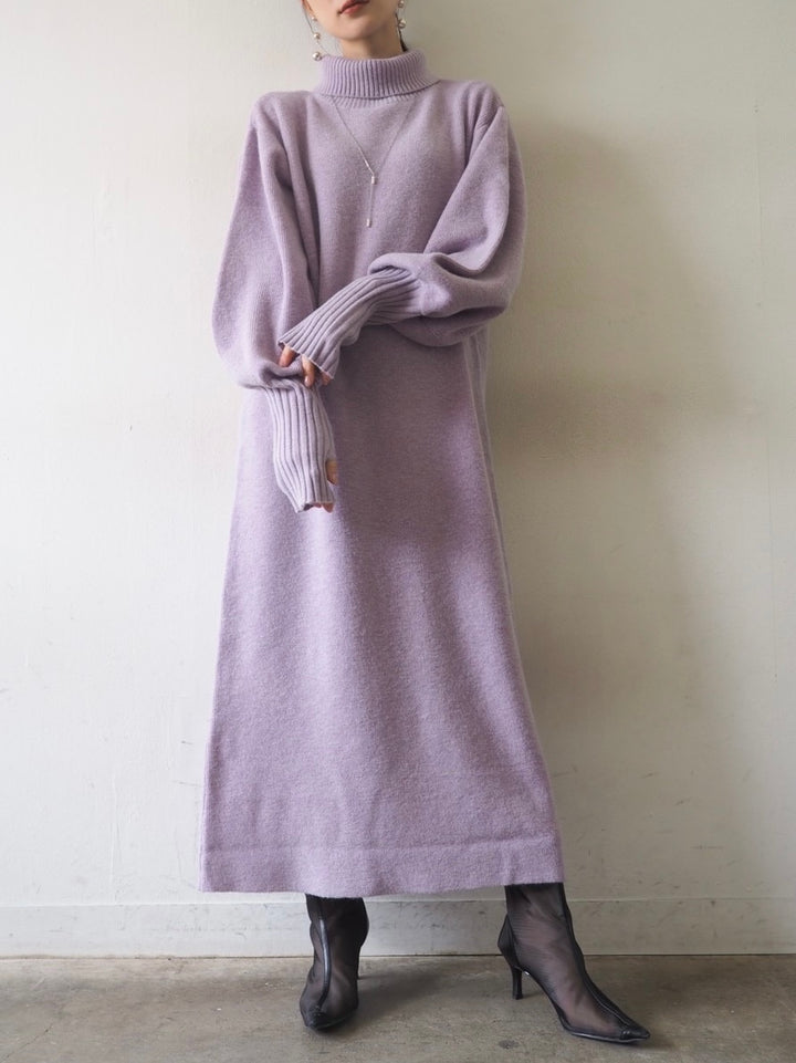 [Pre-order] Fingerhole Bottleneck Knit Dress/Purple