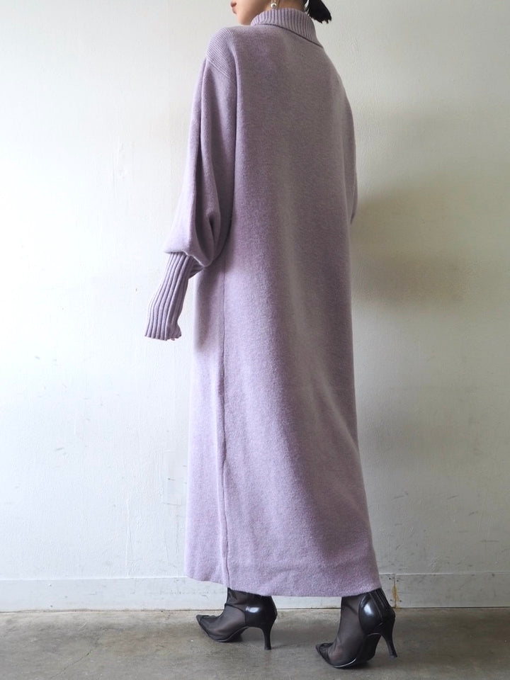 [Pre-order] Fingerhole Bottleneck Knit Dress/Purple