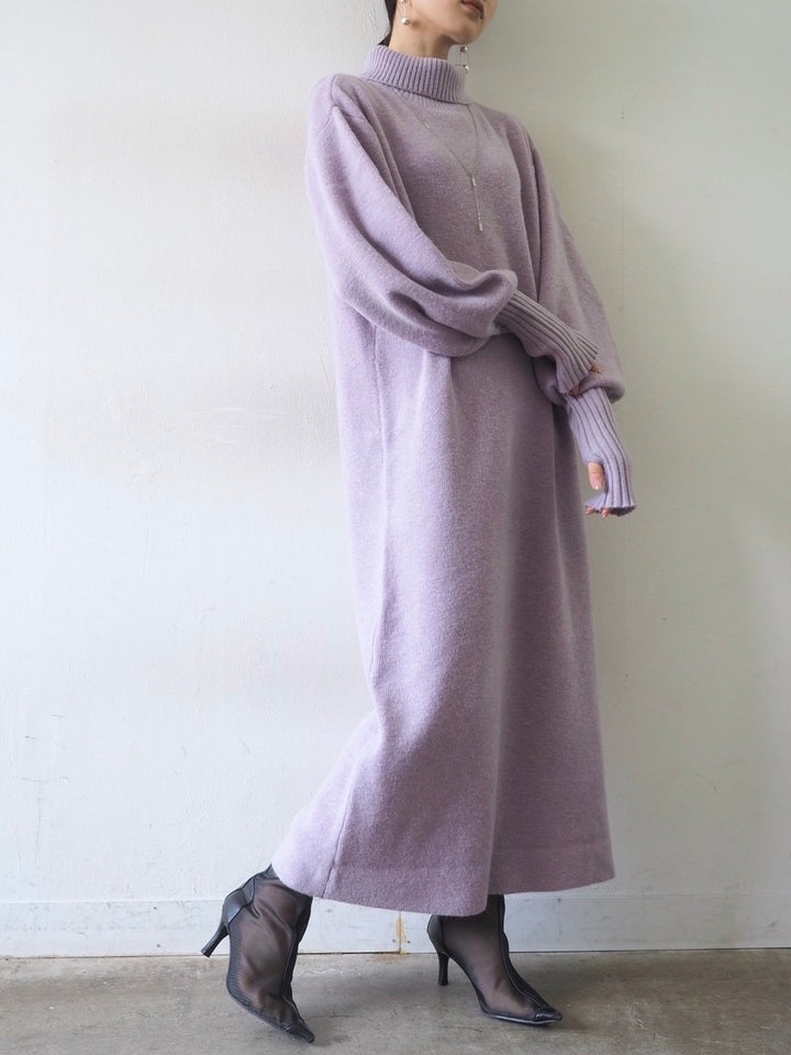 [Pre-order] Fingerhole Bottleneck Knit Dress/Purple