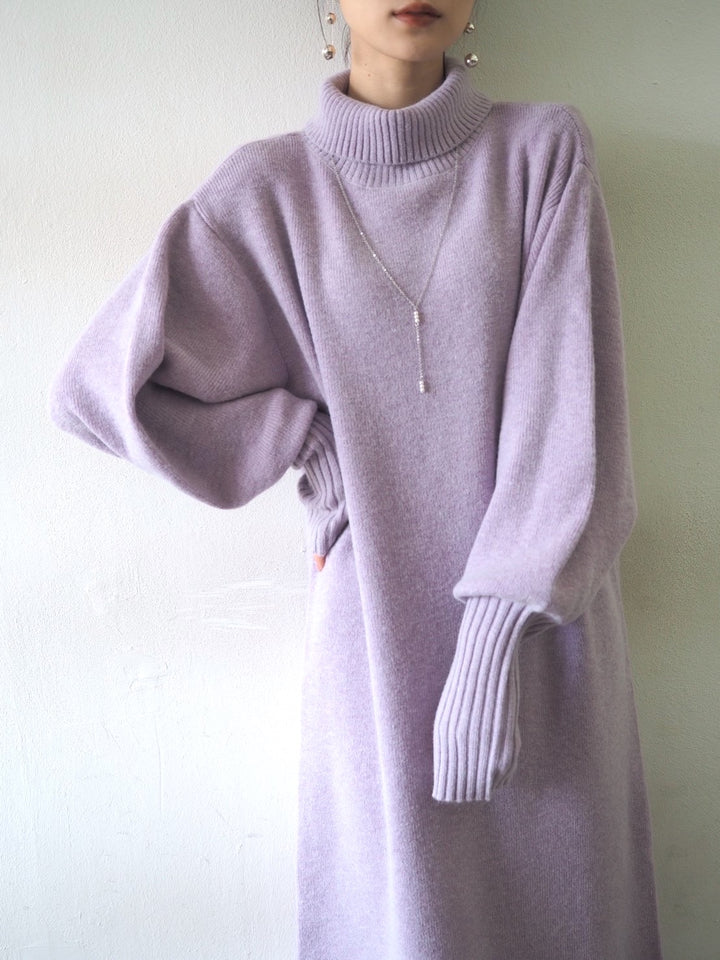 [Pre-order] Fingerhole Bottleneck Knit Dress/Purple