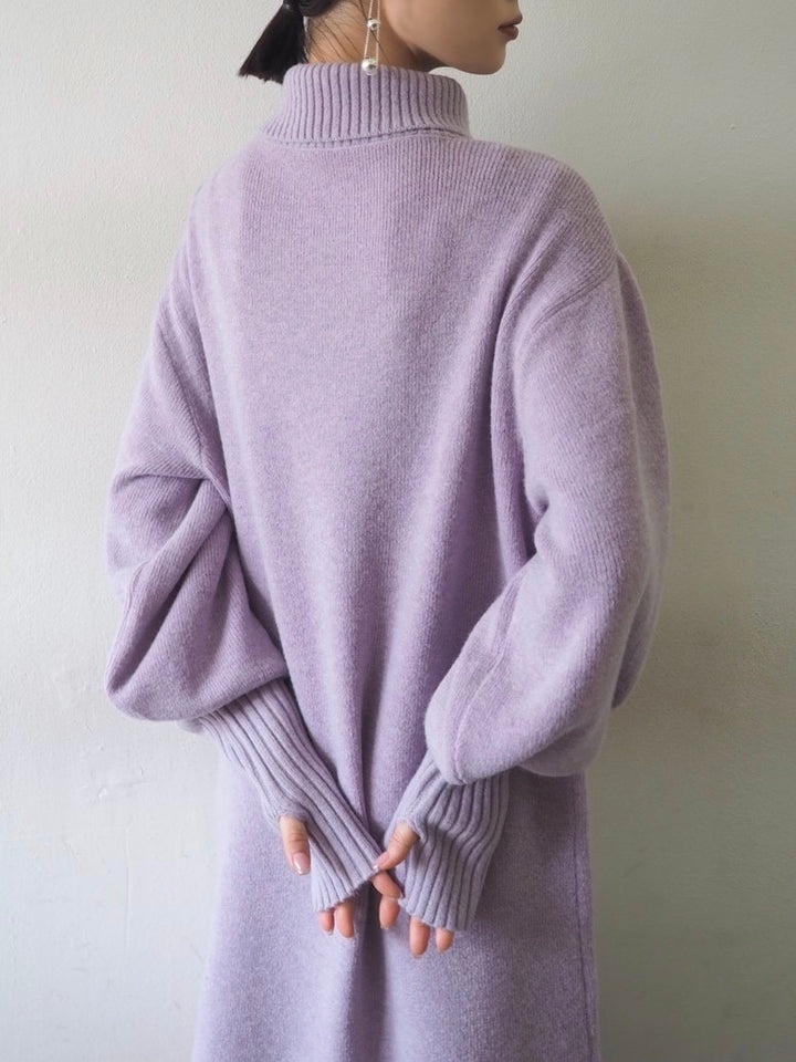 [Pre-order] Fingerhole Bottleneck Knit Dress/Purple