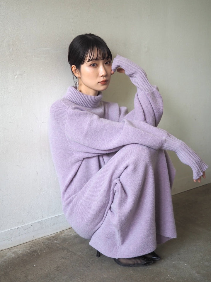 [Pre-order] Fingerhole Bottleneck Knit Dress/Purple