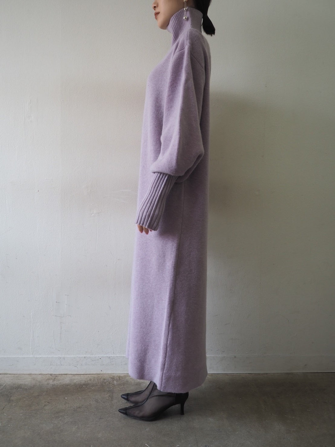 [Pre-order] Fingerhole Bottleneck Knit Dress/Purple