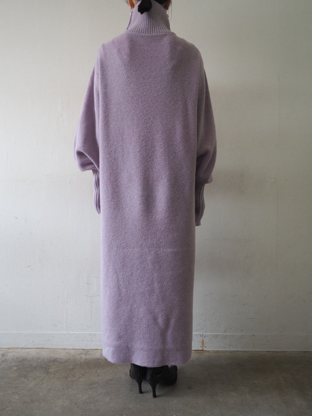 [Pre-order] Fingerhole Bottleneck Knit Dress/Purple