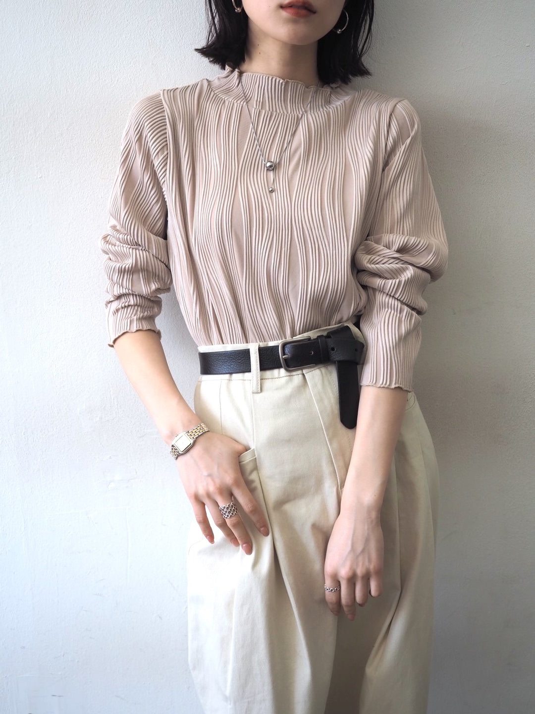 [Pre-order] Cotton twill double tuck wide pants/ivory