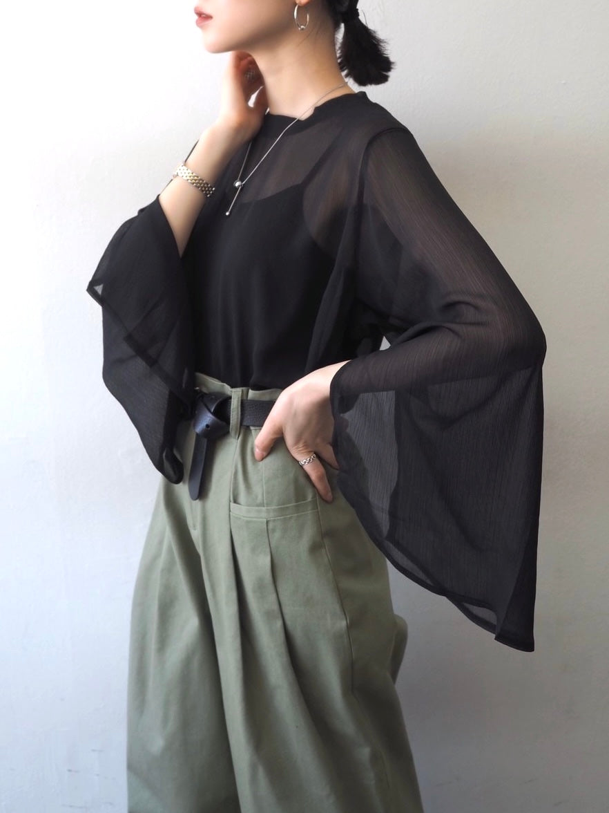Cotton twill double pleated wide pants/khaki