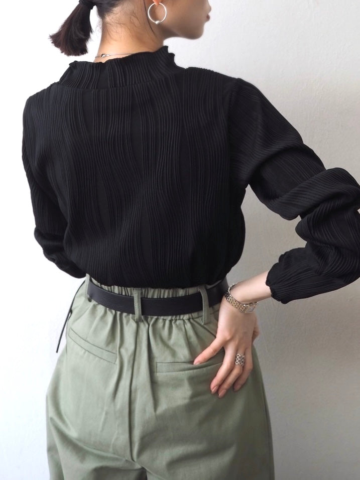 Cotton twill double pleated wide pants/khaki