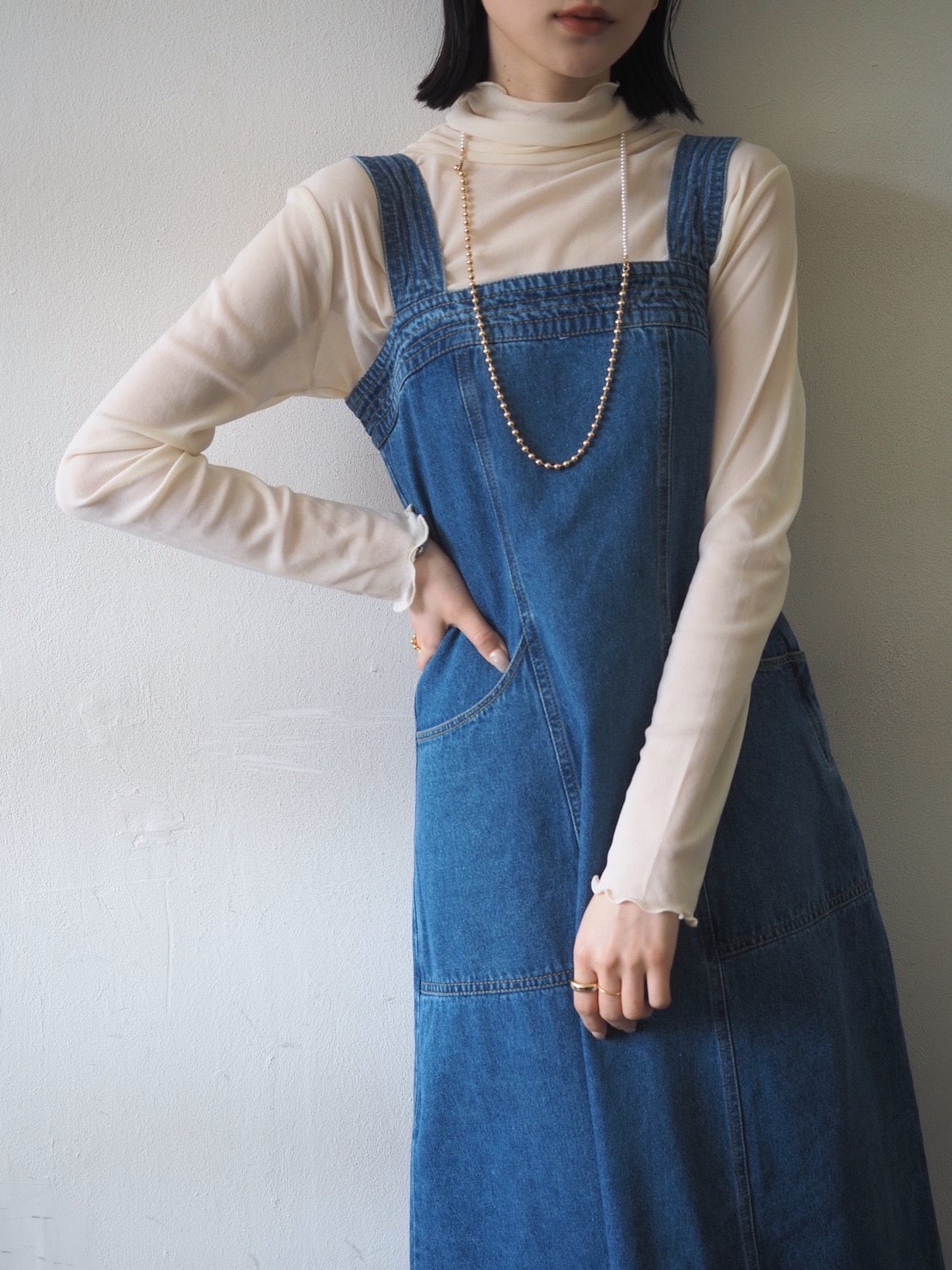 予約配色ステッチデザインデニムジャンスカ/ブルー – Lumier