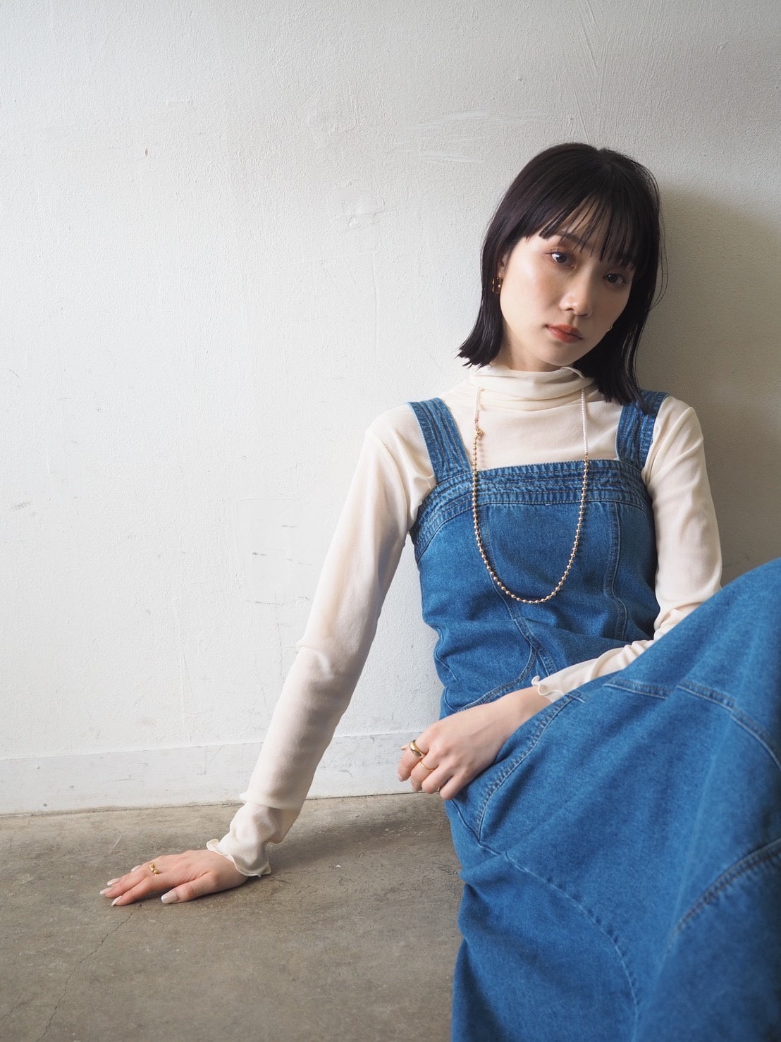 予約配色ステッチデザインデニムジャンスカ/ブルー – Lumier