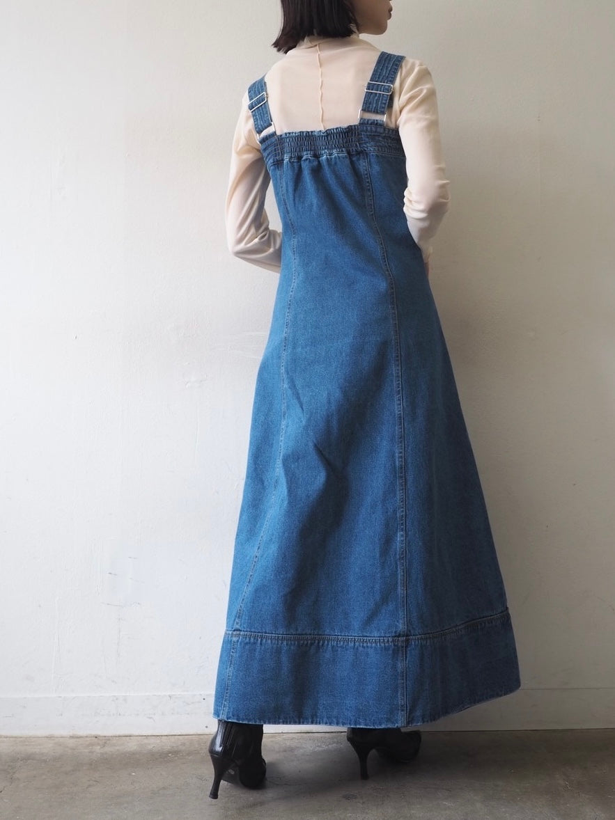 予約配色ステッチデザインデニムジャンスカ/ブルー – Lumier