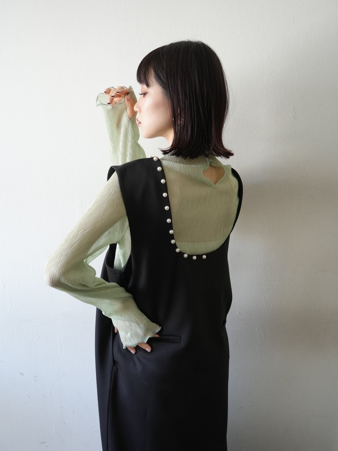 予約]楊柳シアーメローフィンガートップス/グリーン – Lumier