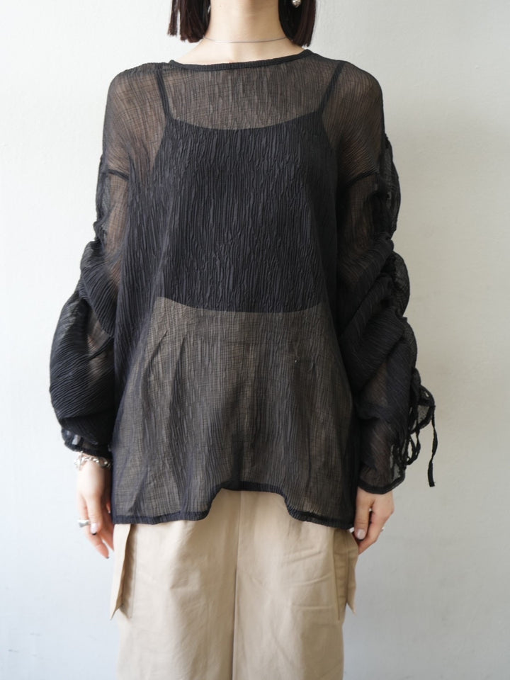 Willow sheer shirred sleeve over top/black