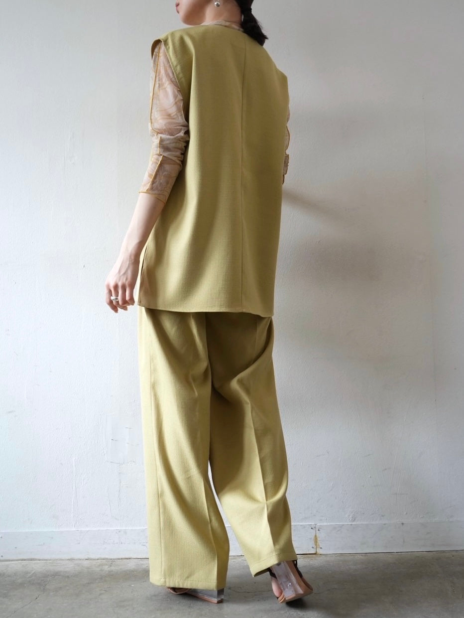 Linen touch double tuck wide pants/yellow