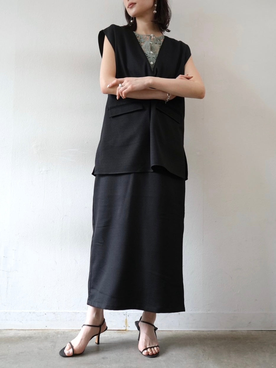 [Pre-order] Linen-touch tight skirt/black