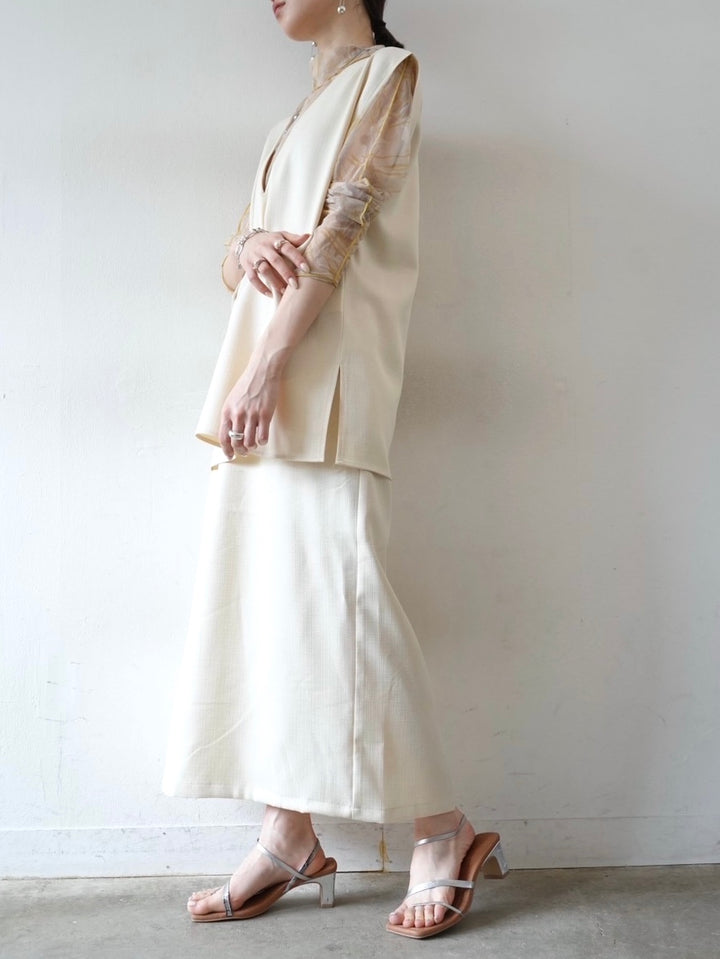 [Pre-order] Linen-touch tight skirt/ivory