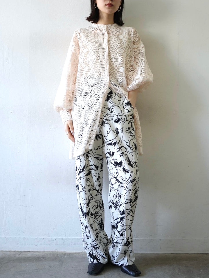 Flower Pen Touch Pants/Ivory