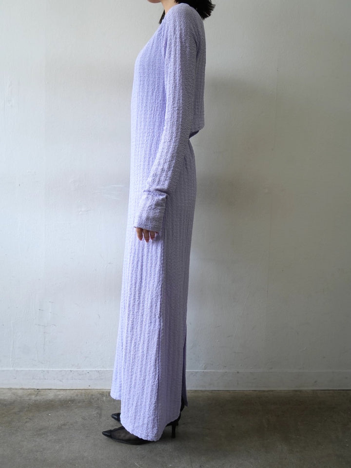 凸紋提花露背洋裝/紫色