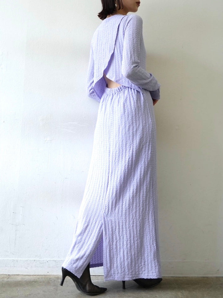 凸紋提花露背洋裝/紫色