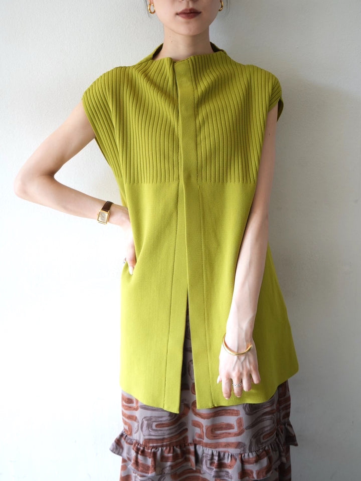 Milan rib high neck knit vest/green