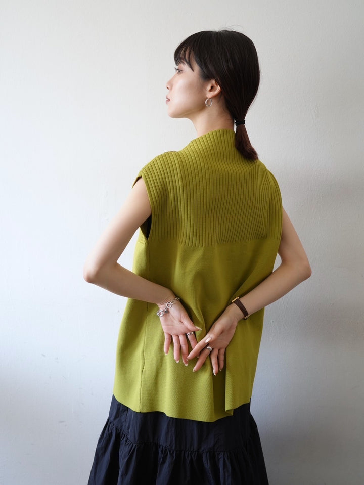 Milan rib high neck knit vest/green