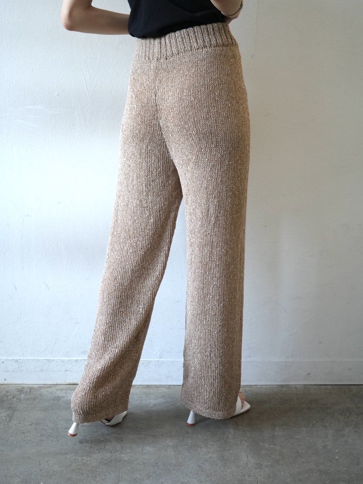 Linen touch nep knit pants/beige