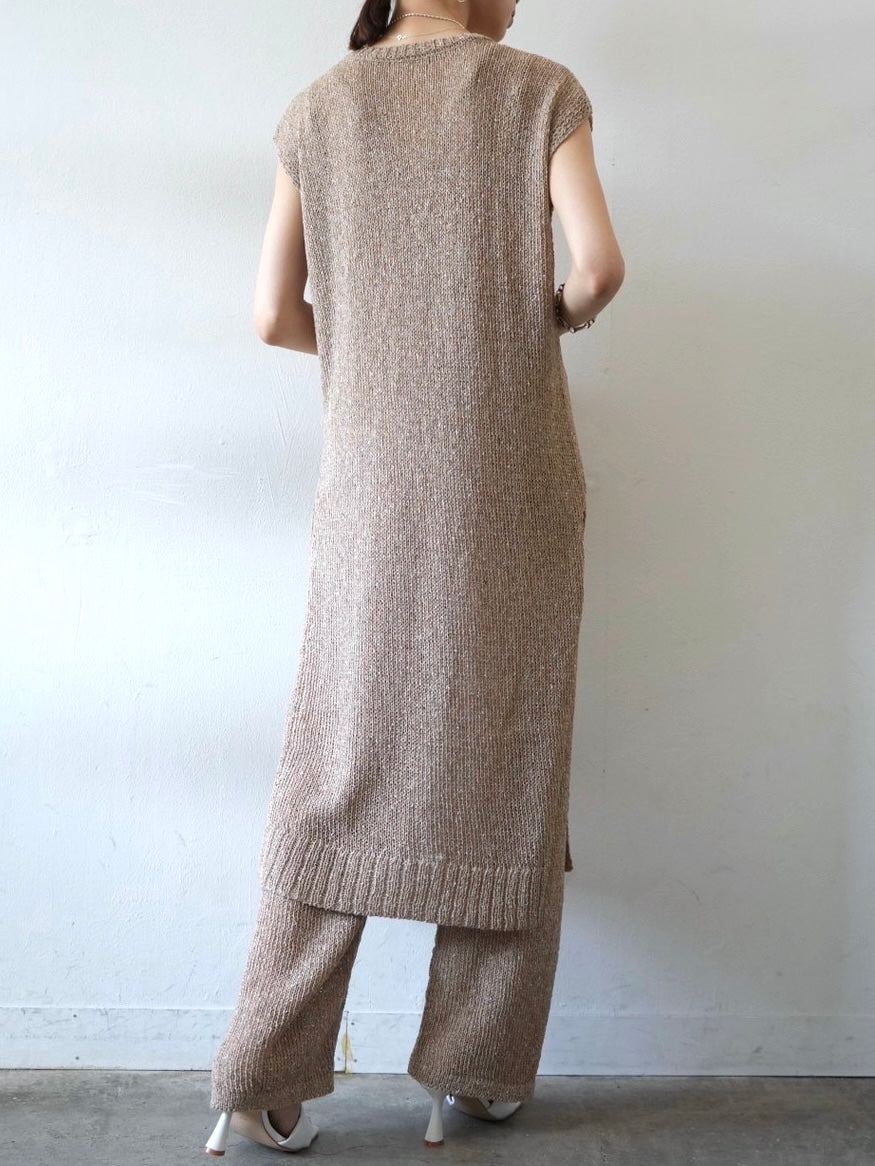 Linen touch nep knit pants/beige
