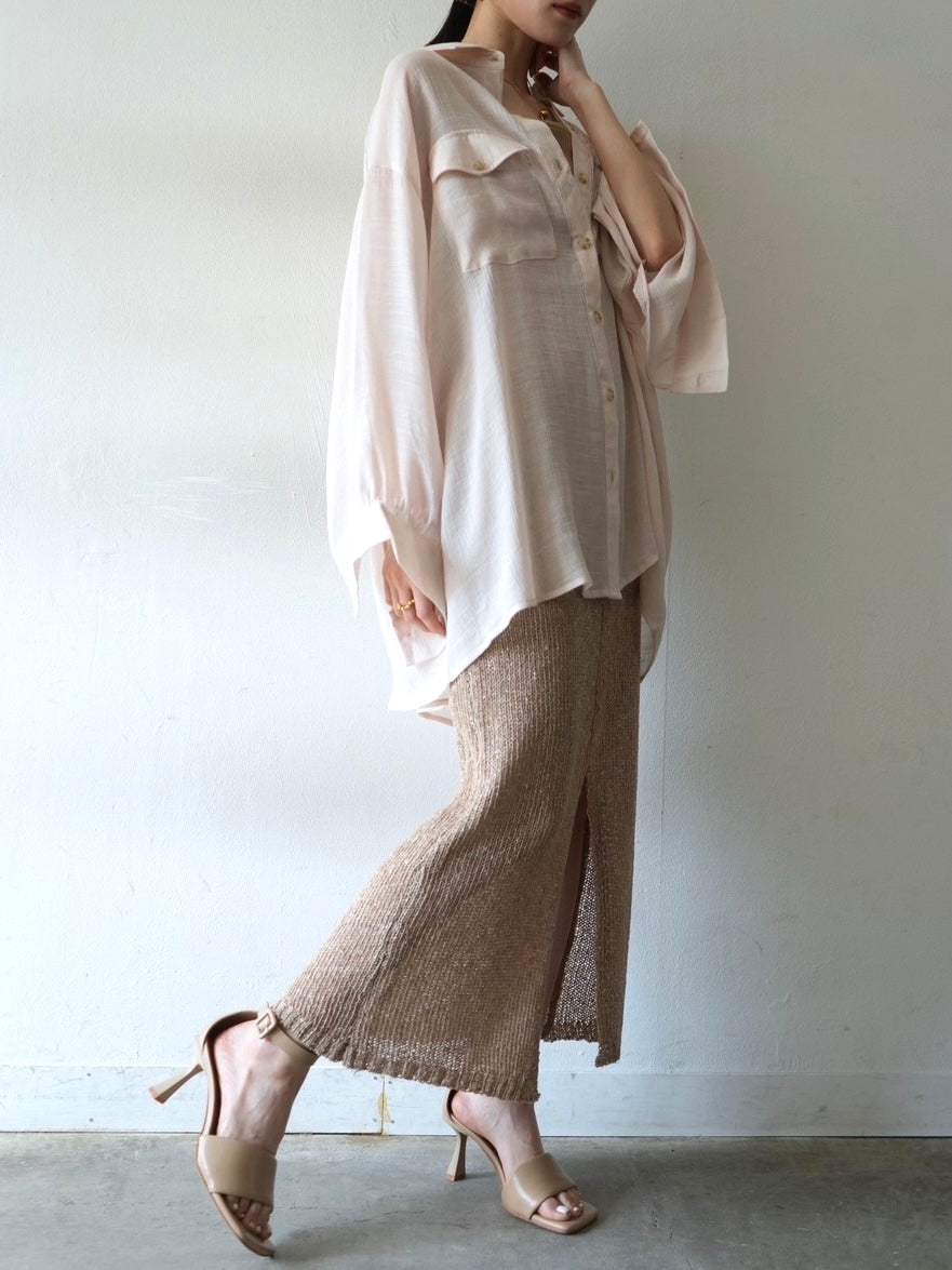 Linen touch nep knit tight skirt / beige