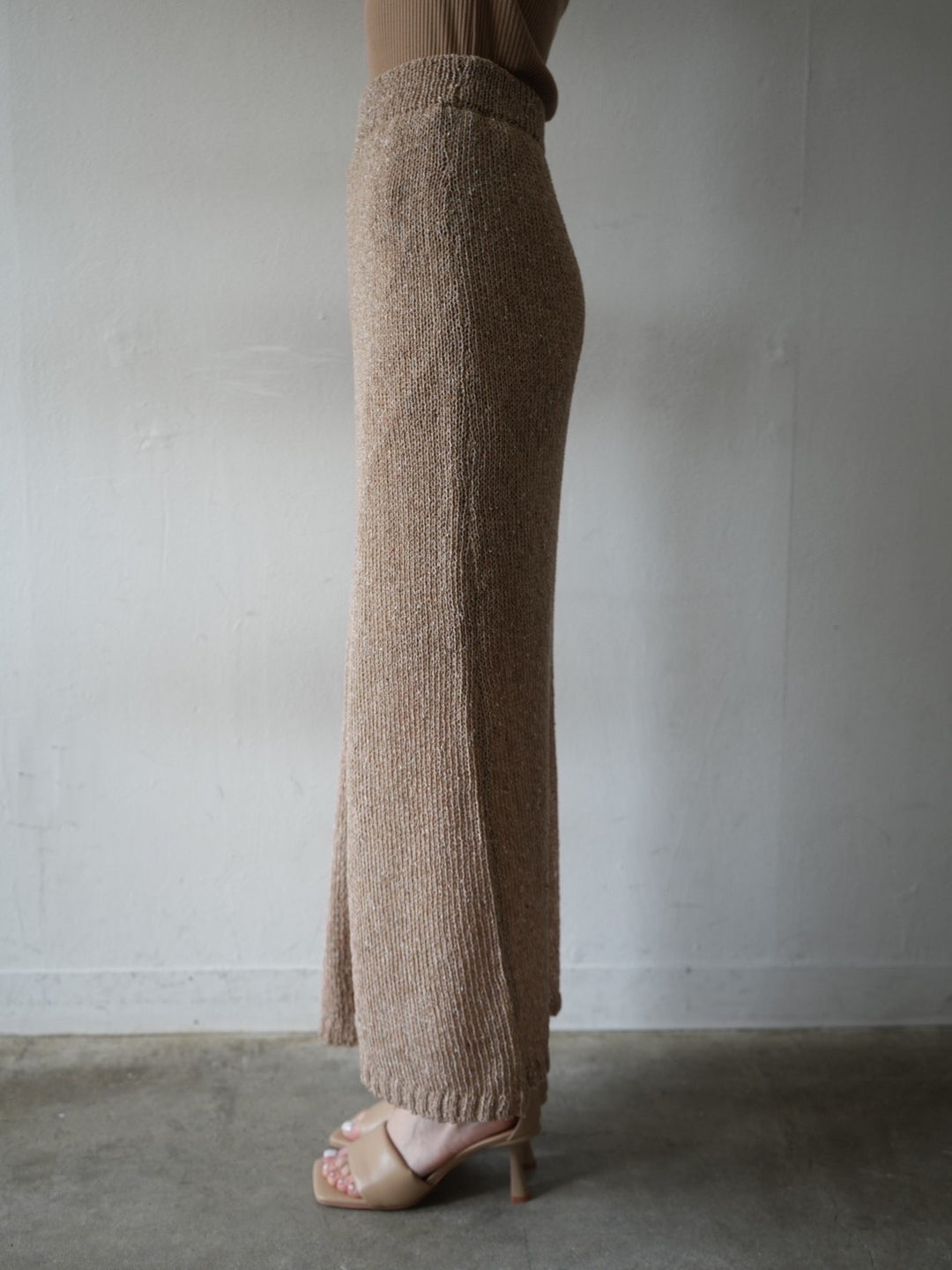 Linen touch nep knit tight skirt / beige