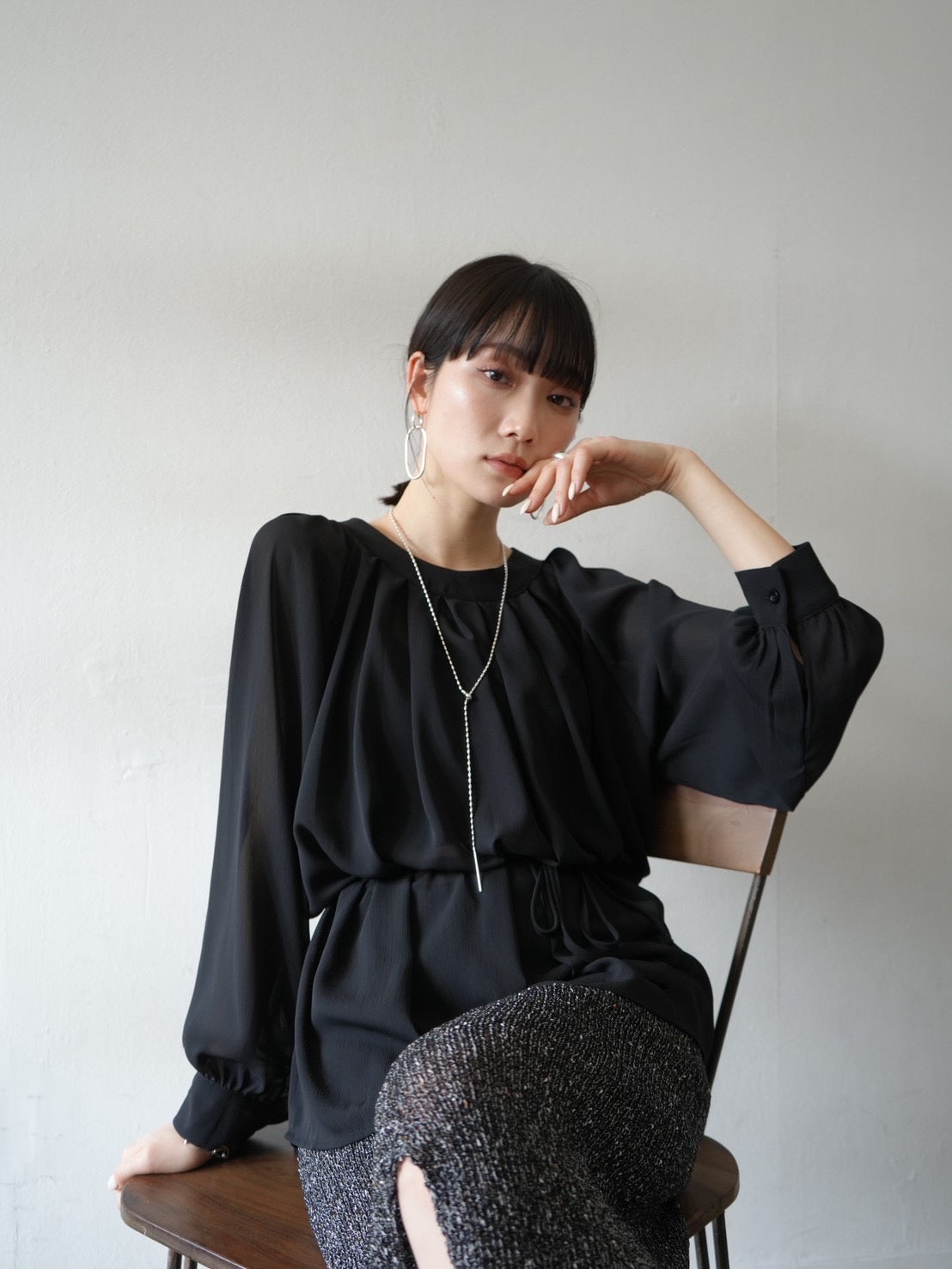 予約]リネンタッチネップニットタイトスカート/ブラック – Lumier