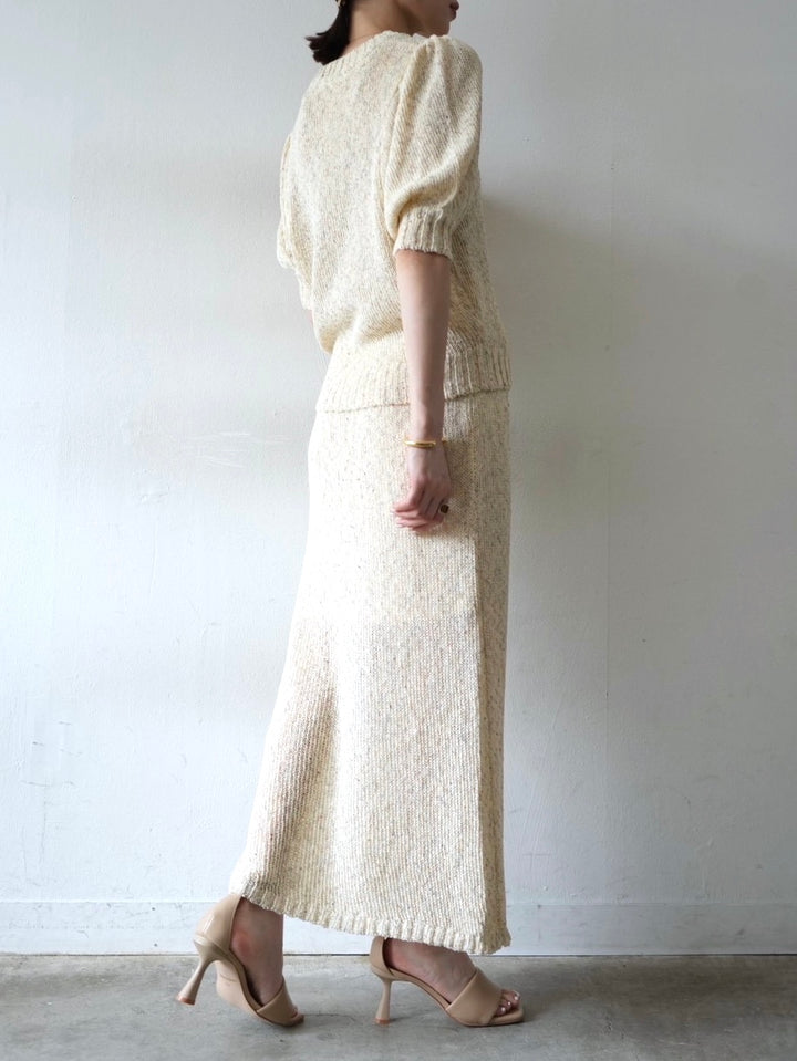 [Pre-order] Linen-touch nep knit tight skirt/ivory