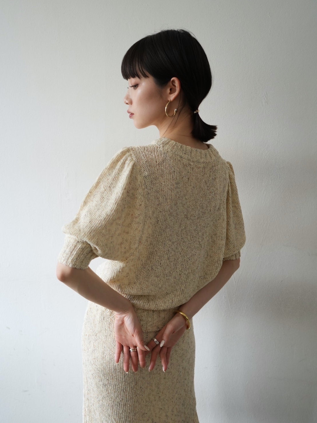[Pre-order] Linen-touch nep knit tight skirt/ivory