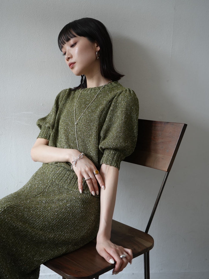 [Pre-order] Linen-touch nep knit tight skirt/khaki