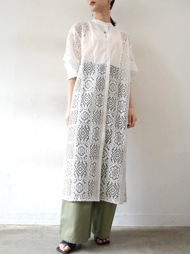 [Pre-order] Russell Lace Busam Switching Shirt Dress/Ivory
