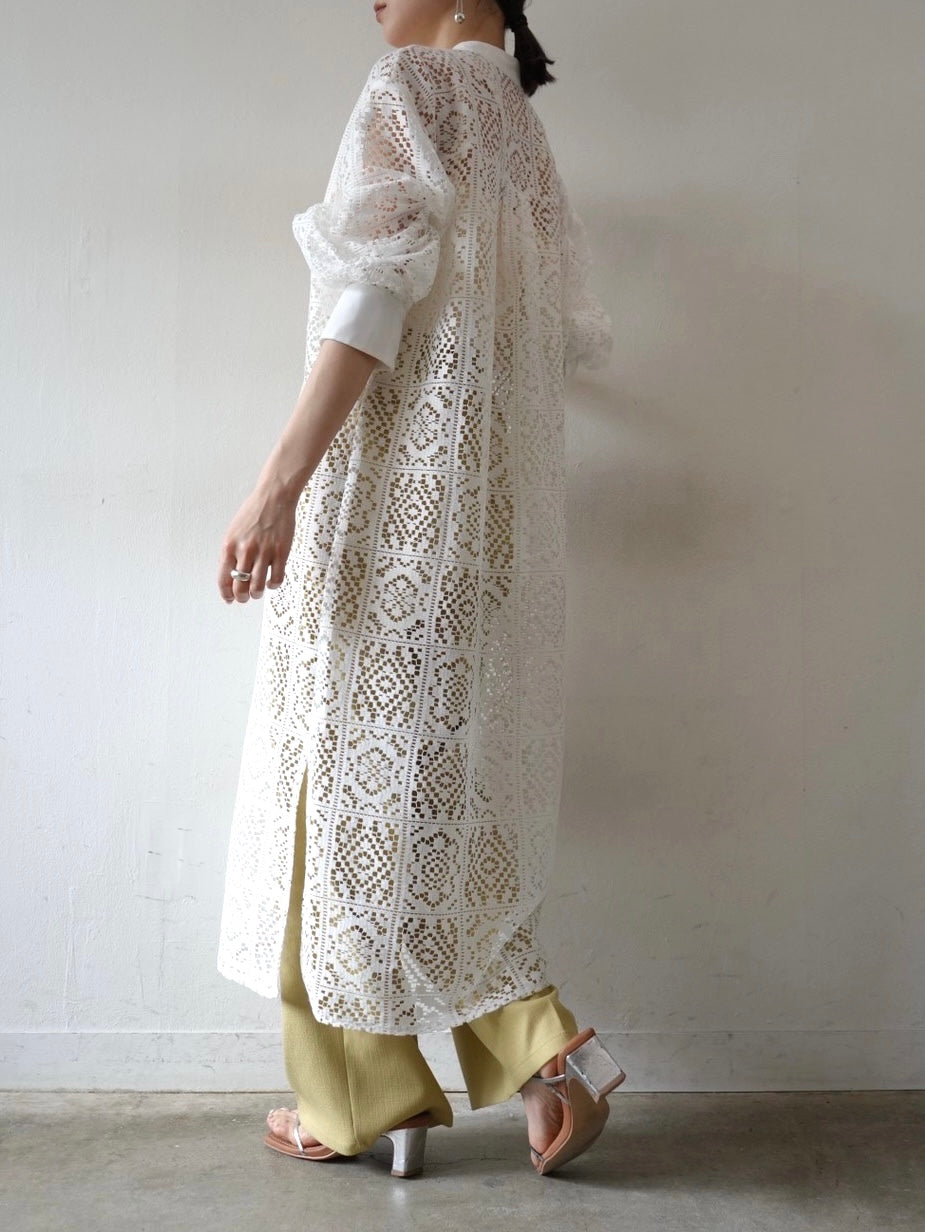 [Pre-order] Russell Lace Busam Switching Shirt Dress/Ivory