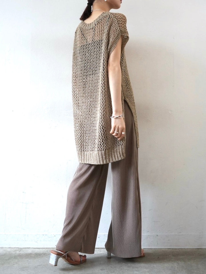 [Pre-order] Mixed Yarn Summer Mesh Knit Tunic/Beige