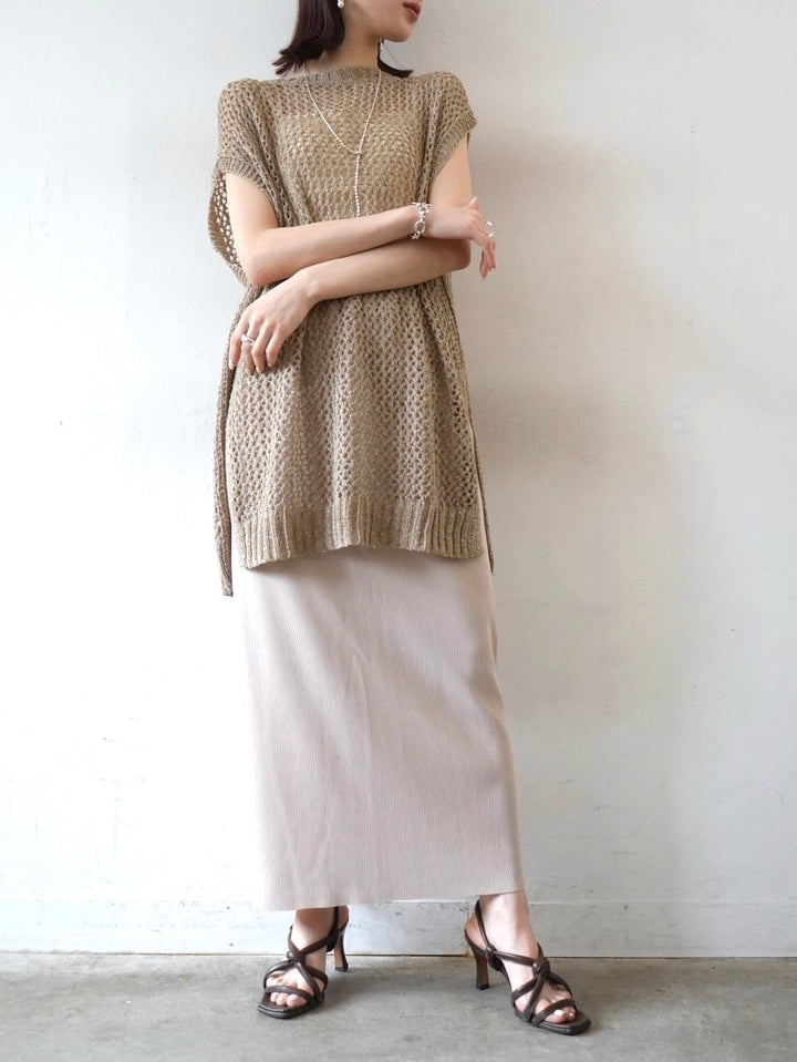 [Pre-order] Mixed Yarn Summer Mesh Knit Tunic/Beige