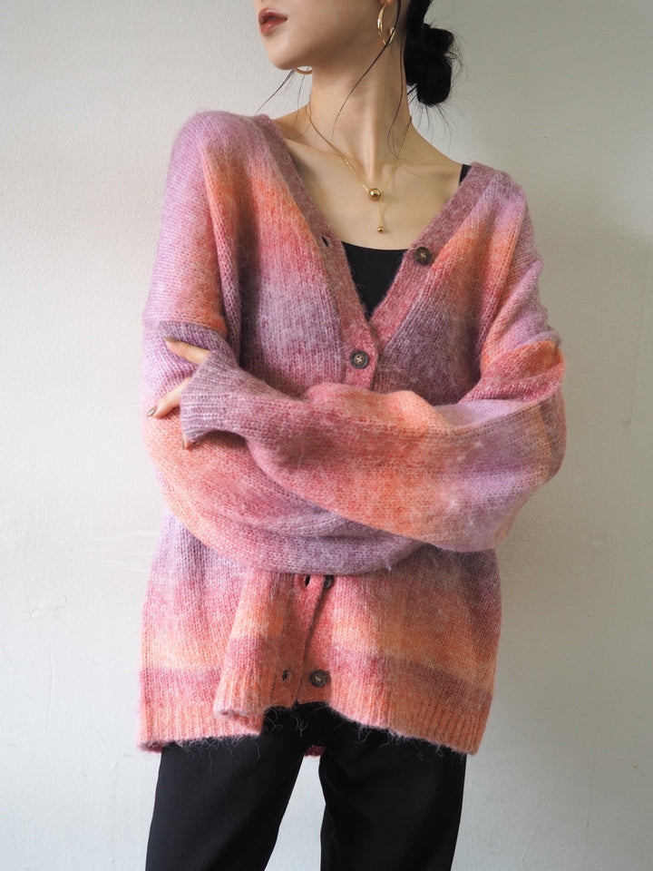 [予約]グラデーションオーバーシャギーニットカーディガン/ピンク