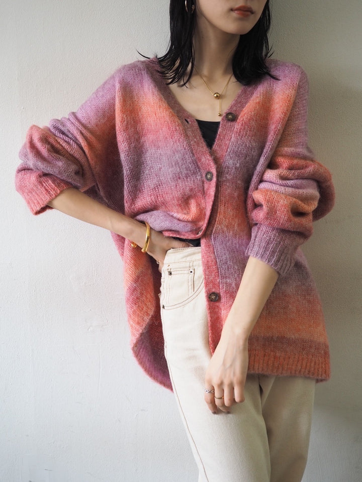 [予約]グラデーションオーバーシャギーニットカーディガン/ピンク