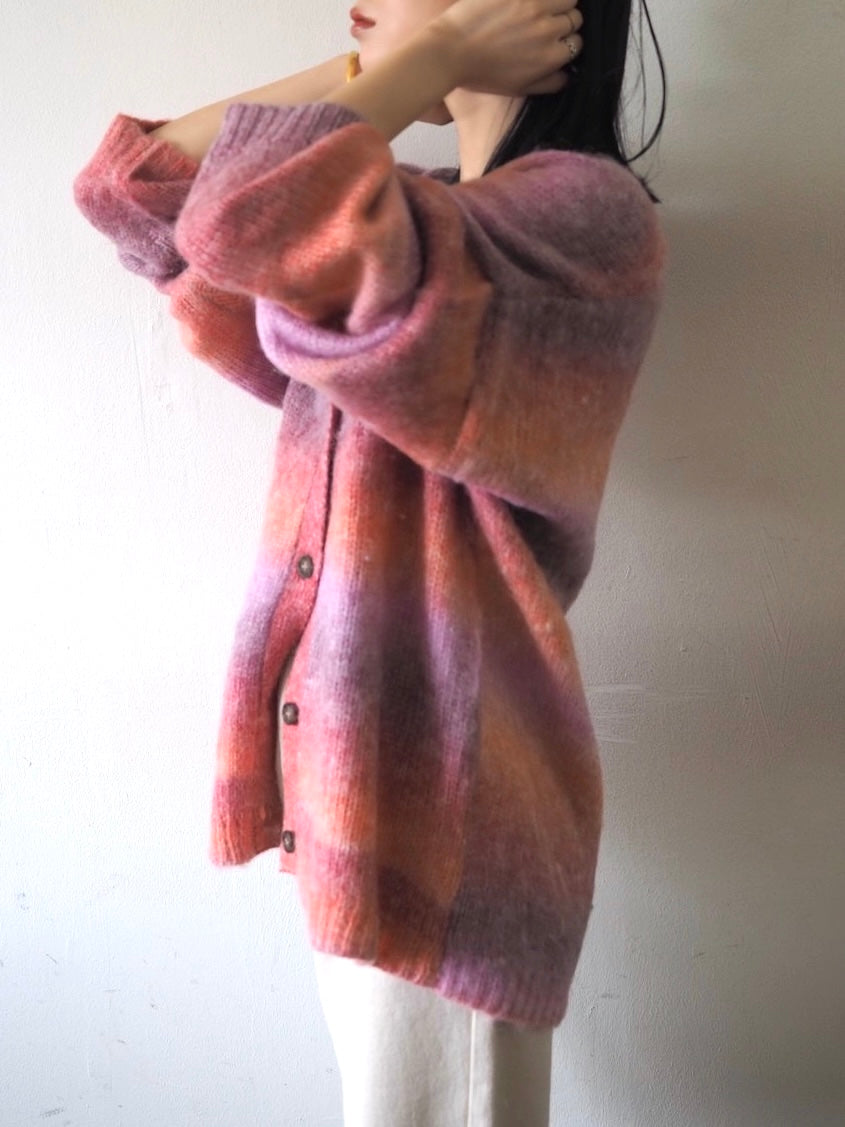 [予約]グラデーションオーバーシャギーニットカーディガン/ピンク