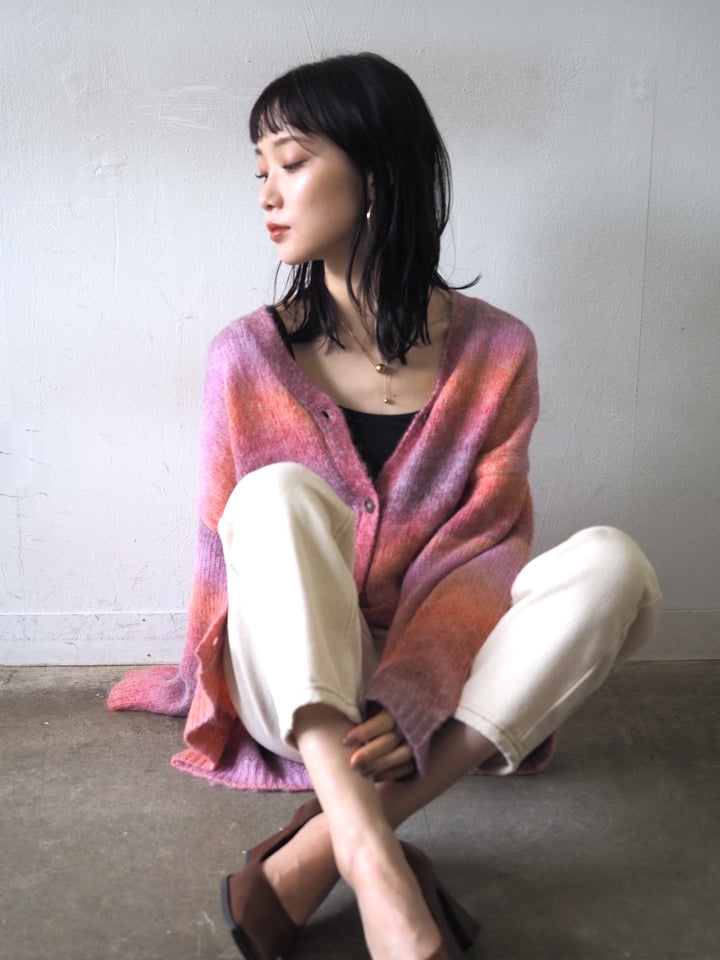 [予約]グラデーションオーバーシャギーニットカーディガン/ピンク