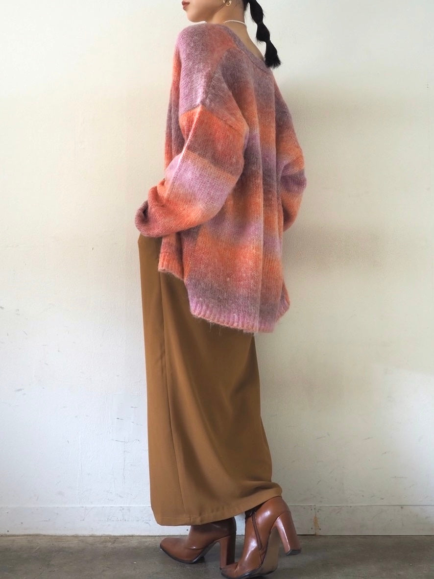 [予約]グラデーションオーバーシャギーニットカーディガン/ピンク