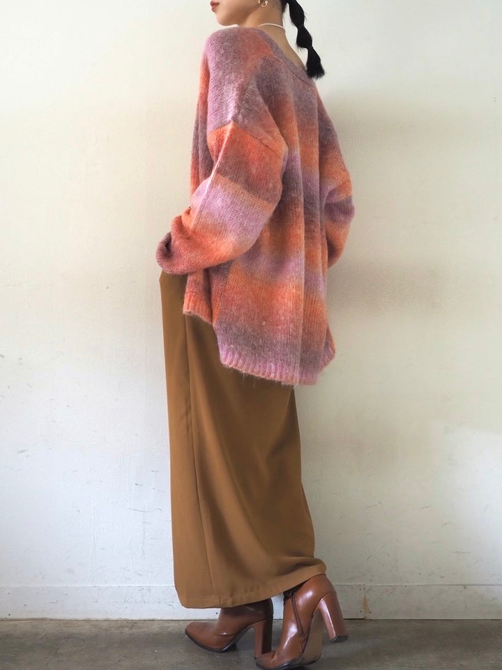 [予約]グラデーションオーバーシャギーニットカーディガン/ピンク