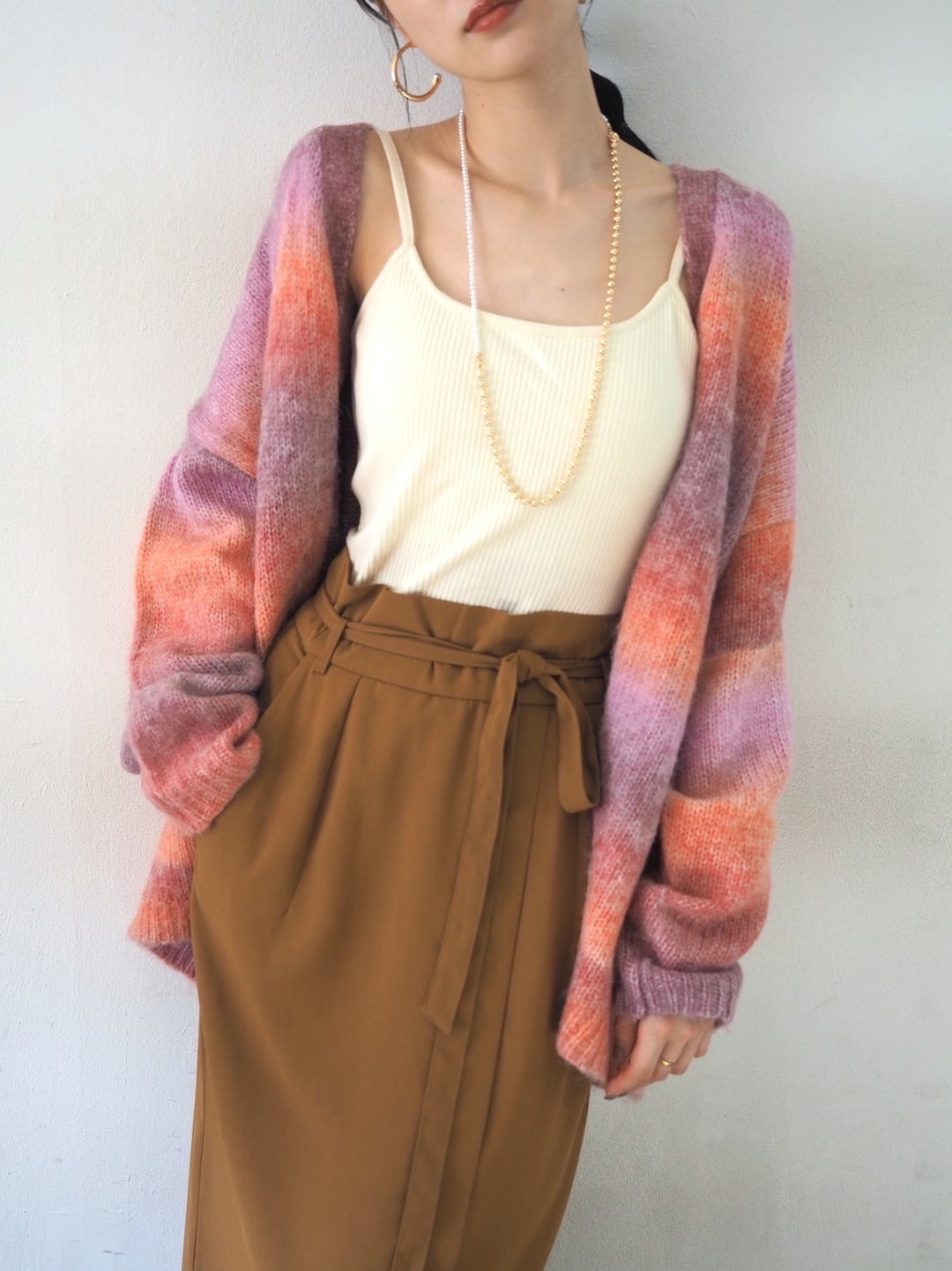 [予約]グラデーションオーバーシャギーニットカーディガン/ピンク